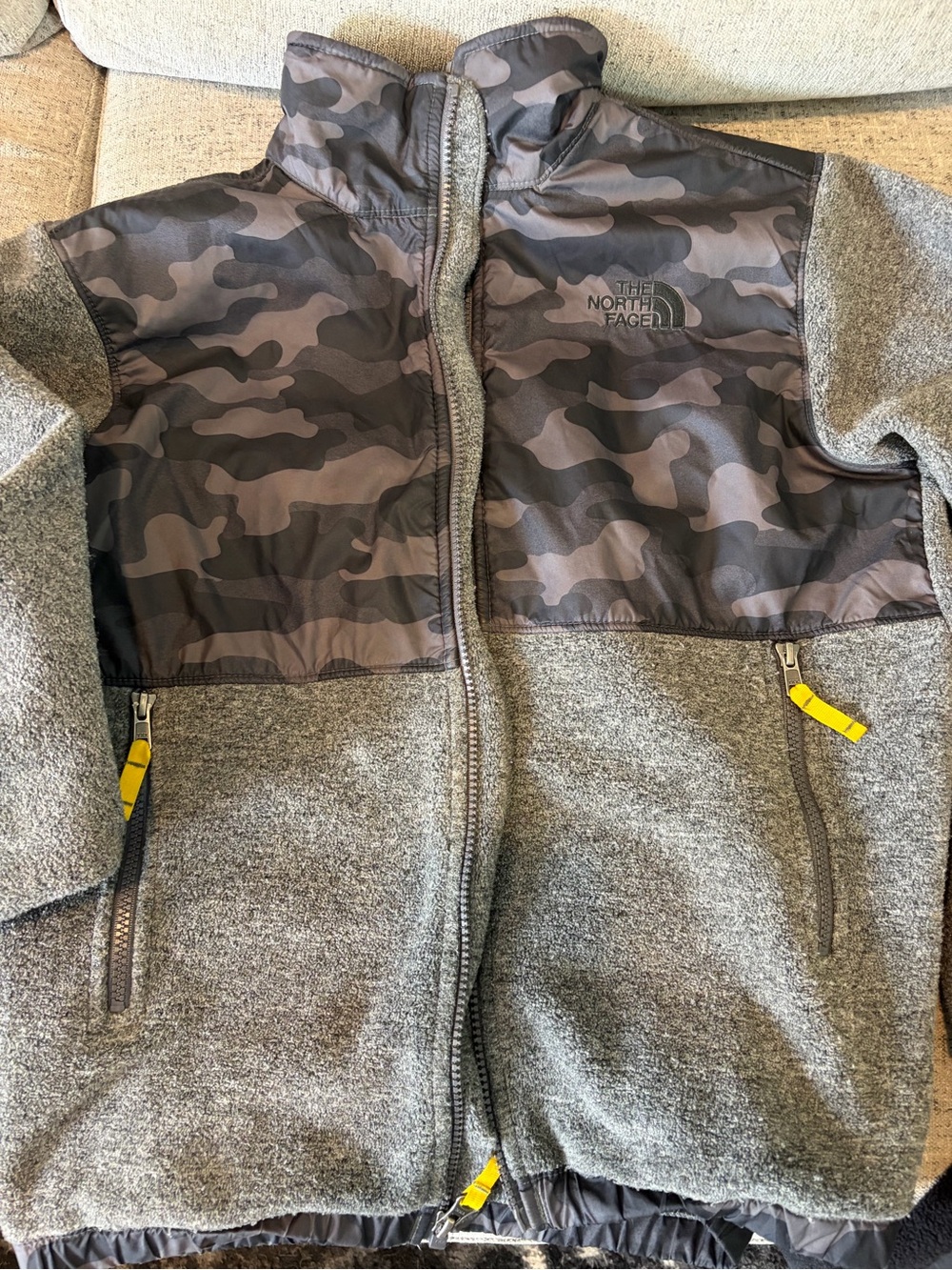 The North Face Gray Camouflage Panel Fleece Jacket